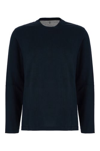 Navy Blue Silk And Cotton T-shirt - Brunello Cucinelli - Modalova