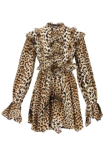 Leopard Mini Dress With Ruffles And Asymmetrical Hemline - Roberto Cavalli - Modalova