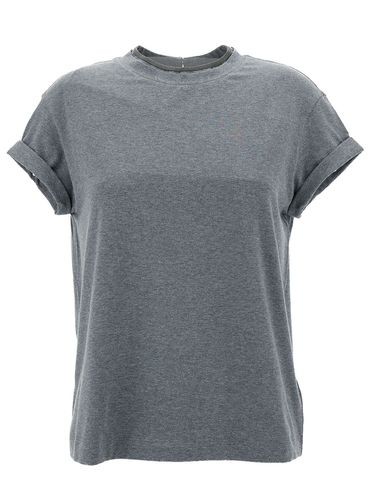 Crewn Neck T-shirt With Pearls In Stretch Cotton Woman - Brunello Cucinelli - Modalova
