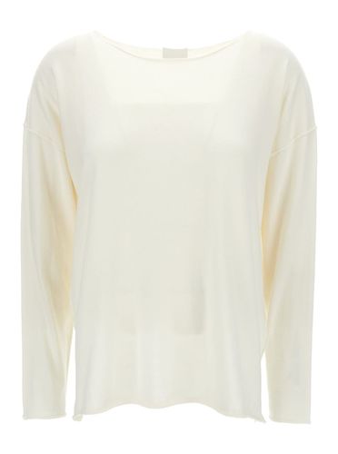 Ivory Long-sleeve Top With Boat Neckline In Cotton And Cashmere Woman - Allude - Modalova