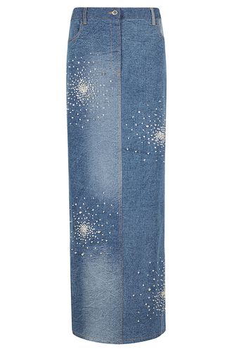 Tie Dye Embroidered Denim Midi Skirt - Des Phemmes - Modalova