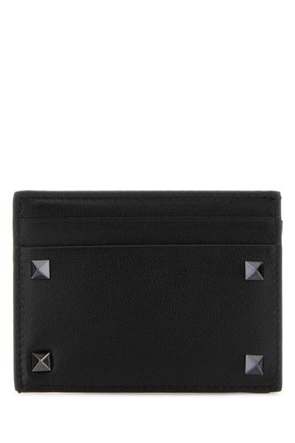 Black Leather Rockstud Card Holder - Valentino Garavani - Modalova