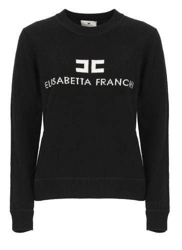 Cashmere Blend Sweater With Logo - Elisabetta Franchi - Modalova