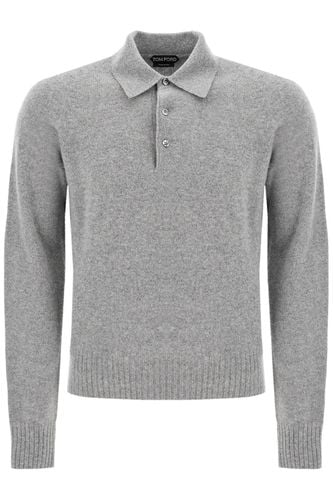 Grey Long Sleeve Polo Shirt With Tonal Embroidery In Cashmere Man - Tom Ford - Modalova