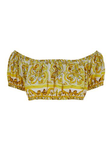 Yellow And White Crop Top With Majolica Print In Cotton Woman - Dolce & Gabbana - Modalova