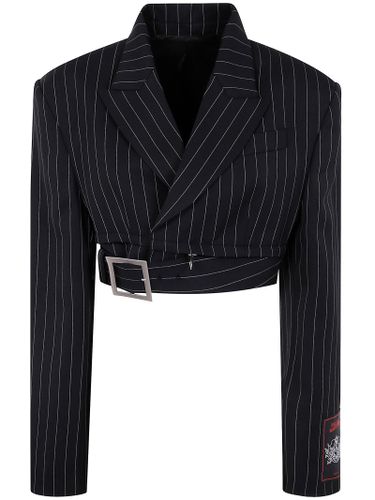 Pinstripe Wool Cropped Tailored Jacket With Zip Off Belt - Jean Paul Gaultier - Modalova