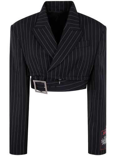 Pinstripe Wool Cropped Tailored Jacket With Zip Off Belt - Jean Paul Gaultier - Modalova