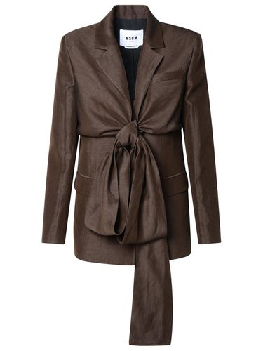 MSGM Blazer In Brown Linen Blend - MSGM - Modalova