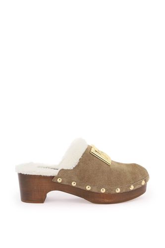 Suede And Faux Fur Clogs With Dg Logo - Dolce & Gabbana - Modalova