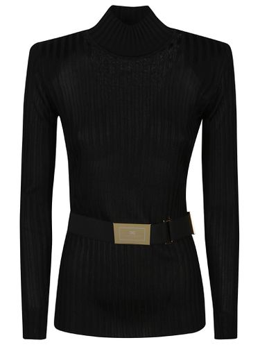 Belted Tricot Turtle Neck Sweater - Elisabetta Franchi - Modalova