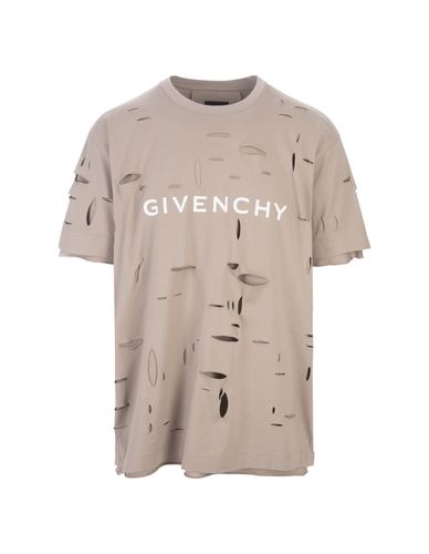 Taupe Destroyed T-shirt With Logo - Givenchy - Modalova