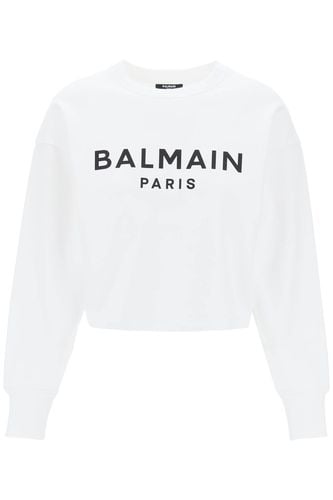 Cropped Sweatshirt With Flocked Logo - Balmain - Modalova