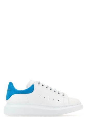 White Leather Sneakers With Light Blue Suede Heel - Alexander McQueen - Modalova