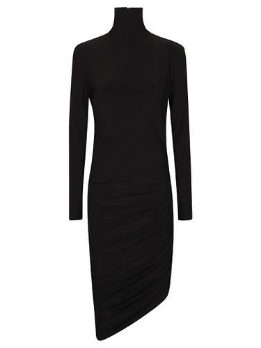 Long Sleeve Turtle Neck Side Drape Dress - Norma Kamali - Modalova