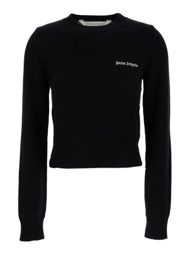 Crewneck Sweater With Emboridered Logo In Cotton Woman - Palm Angels - Modalova