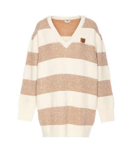 Striped Wool Sweater With Paillettes Net - Elisabetta Franchi - Modalova