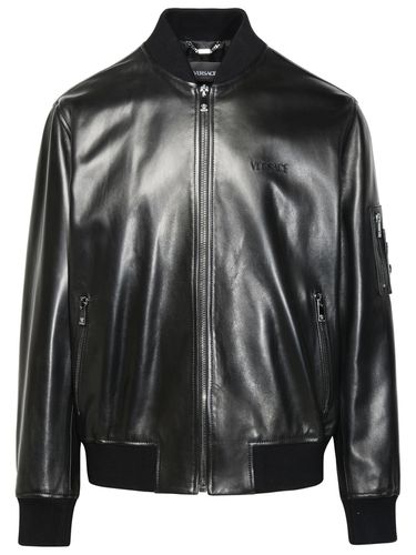 Versace Black Leather Bomber Jacket - Versace - Modalova
