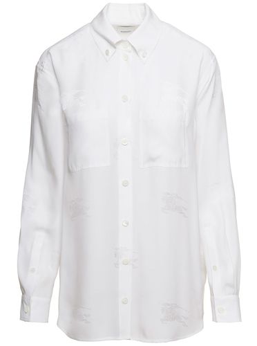 Oversized Shirt With All-over Embroidery Print In mulberry Silk Woman - Burberry - Modalova