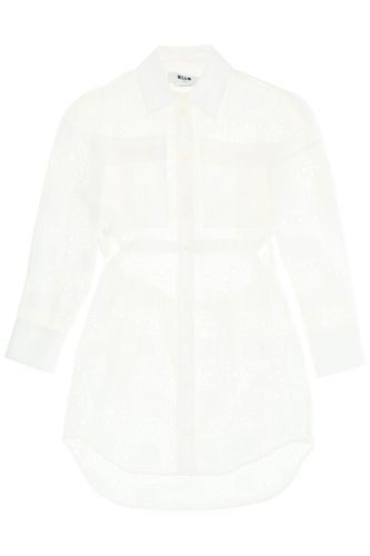 Broderie Mini Shirt Dress With Cut-out - MSGM - Modalova