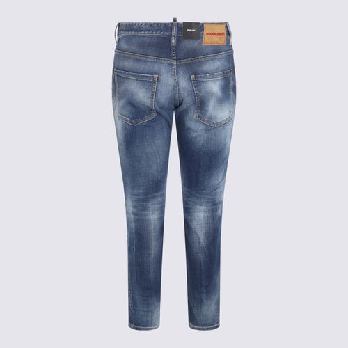 Navy Denim Medium Stapled Clean Wash Skater Jeans - Dsquared2 - Modalova