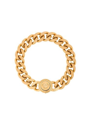 Mans Golden Metal Chain Bracelet With Logo - Versace - Modalova