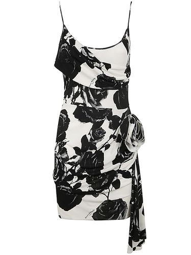 Thin Strap Rose Print Draped Short Dress - Balmain - Modalova