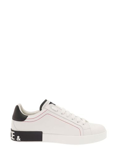 Portofino Low Top Sneakers With Patch Logo And Red Stitching In Smooth Leather Man - Dolce & Gabbana - Modalova