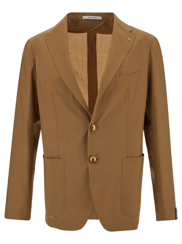 Camel Single-breasted Jacket With Logo Detail In Stretch Wool Man - Tagliatore - Modalova