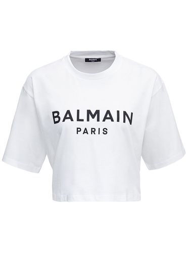 Cropped T-shirt With Contrasting Logo Print In Cotton Woman - Balmain - Modalova
