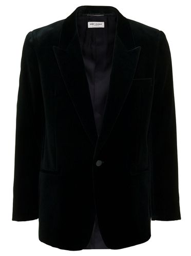 Dark Green Single-breasted Jacket With Single Button In Velvet Man - Saint Laurent - Modalova