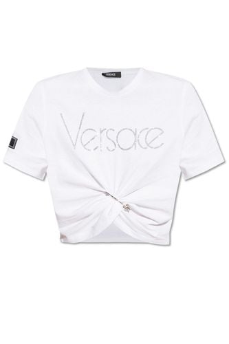 Logo-embellished Crewneck Cropped T-shirt - Versace - Modalova