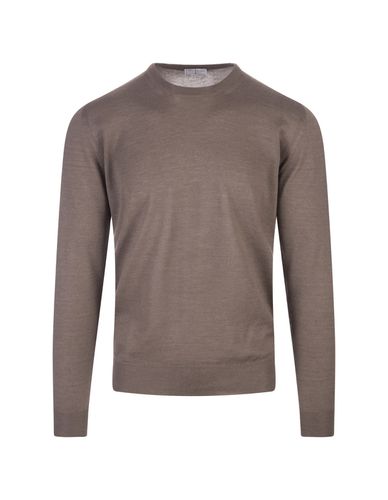 Taupe Round Neck Pullover In Cashmere And Silk - Fedeli - Modalova