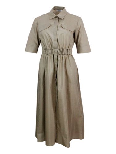Long Dress Made Of Cotton With Short Sleeves, With Elastic Waist And Button Closure. Welt Pockets - Barba Napoli - Modalova