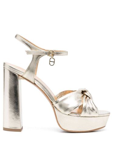 Lace-top Sandals Metallic Finish Silver-tone Leather Woman - TwinSet - Modalova