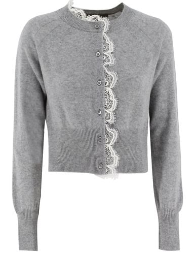 Grey Cashmere Cardigan With White Lace - Ermanno Scervino - Modalova