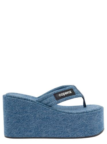 Light Blue Sandals With Wedge And Logo Patch In Denim Woman - Coperni - Modalova