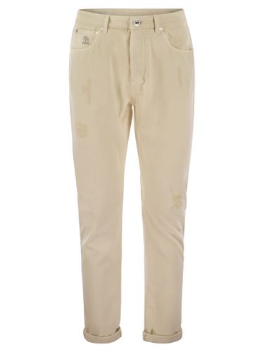 Garment-dyed Traditional Fit Five-pocket Trousers In Slubbed Cotton Denim - Brunello Cucinelli - Modalova