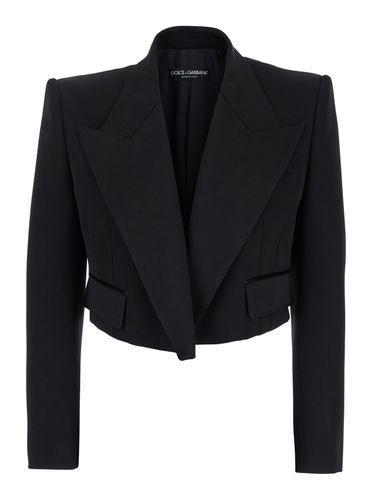 Spencer Single-breasted Cropped Jacket With Peak Revers In Velvet Woman - Dolce & Gabbana - Modalova