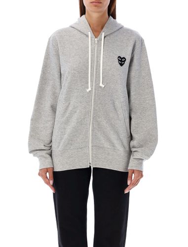 Zipped Hoodie With Black Double-heart Patch - Comme des Garçons Play - Modalova