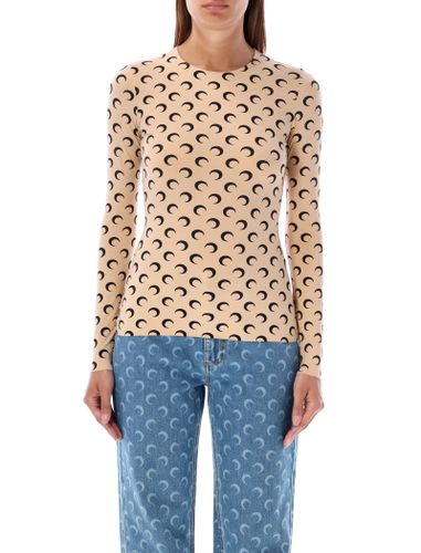 Moon Printed Jersey Long Sleeve Crewneck Top - Marine Serre - Modalova