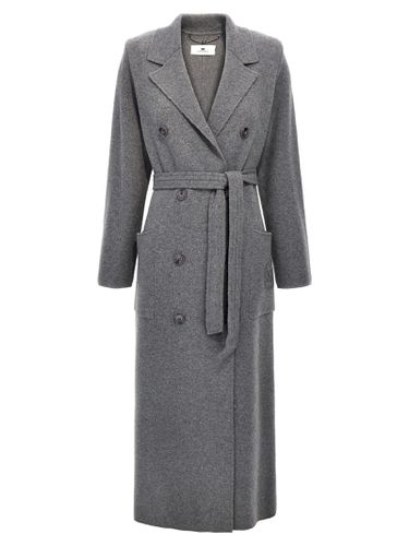 Double-breasted Knit Coat - Elisabetta Franchi - Modalova