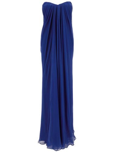 Maxi Blue Draped Bustier Dress In Silk Woman - Alexander McQueen - Modalova