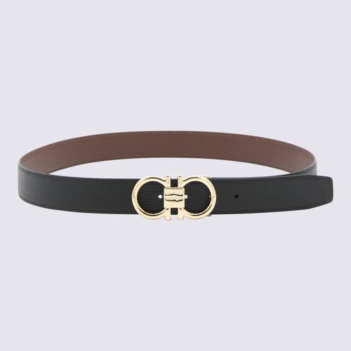 Black And Cocoa Brown Leather Gancini Belt - Ferragamo - Modalova