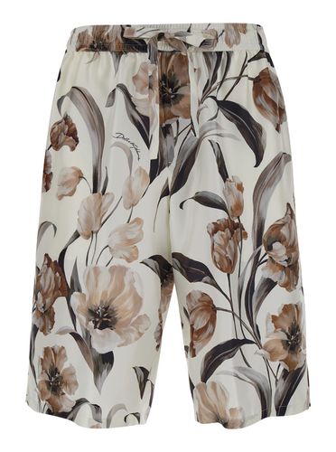 Bermuda Short With Flower Print In Silk Twill Man - Dolce & Gabbana - Modalova