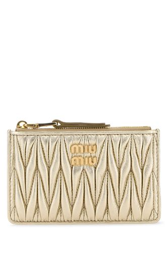 Metallic Gold Leather Card Holder - Miu Miu - Modalova