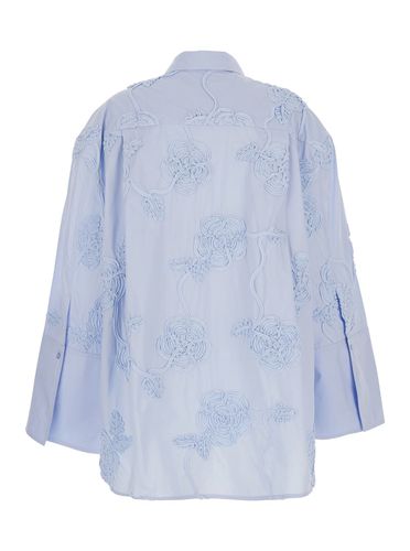 Light Blue Shirt With Classic Collar And All-over Floral Embroidery In Cotton Woman - Rotate by Birger Christensen - Modalova