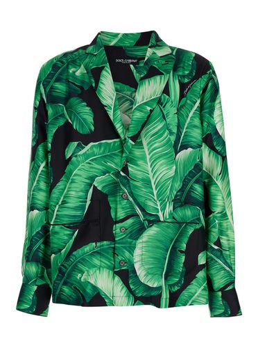 Black & Leaf Print Shirt In Silk Man - Dolce & Gabbana - Modalova