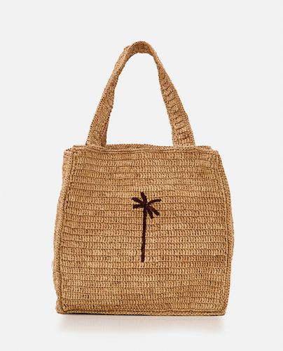 Squared Raffia Tote Bag W/palm Detail - Manebi - Modalova