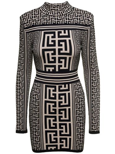 Two-tone Mini Dress With All-over monogram Detail In Wool Blend Woman - Balmain - Modalova