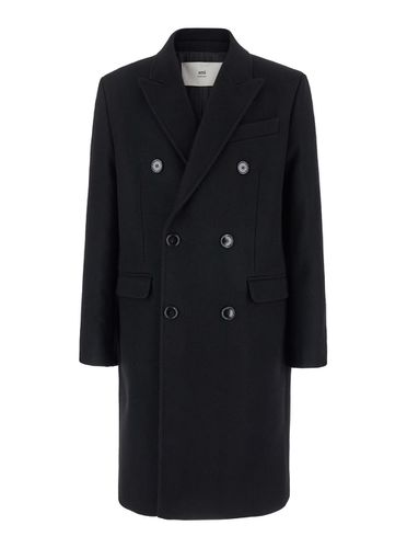 Black Double-breasted Coat With Peak Revers In Wool Man - Ami Alexandre Mattiussi - Modalova